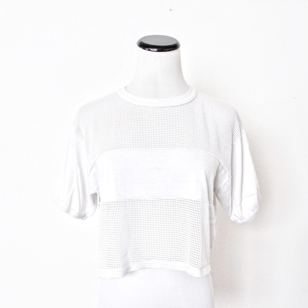 Expressions White Mesh See-Through Ringer Crop Top
